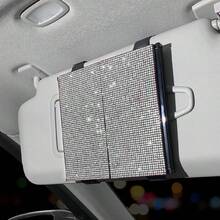 1个车载化妆镜，闪亮水钻装饰，可折叠超薄化妆镜，遮阳板装饰，时尚模特车载化妆镜，送给女孩的最佳礼物