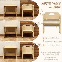 Kids Weaning Table And Chair Set, 3-Level Height Adjustable Chair & Activity Table With Fence, Step Stool, Natural Solid Wood Toddler Furniture For Mealtime Eating, Playing & Learning, Drawing - White - View 5