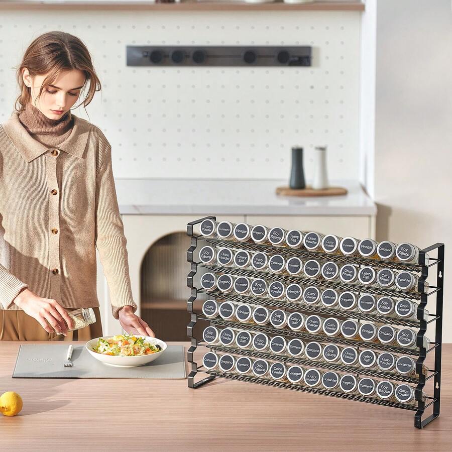 Portaspezie - Seitliche Platzierung 72 Flaschen 6 Lagen ohne Arbeitsplatte 1-teiliges Set schwarz - Visualizzare 1