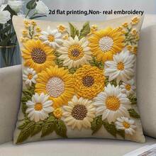 1pc Sunflower Print Pillow Cover (Printed Design, Not Embroidered), Creating A Spring Atmosphere, 100% Polyester Square Single-Sided Printed Cushion Cover, Machine Washable, Zipper Closure, Suitable For Sofa, Bed, Car, Bedroom And Living Room, Pillow Insert Not Included - Yellow - View 1