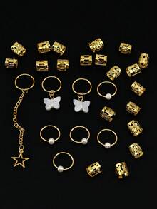 30pcs Star Shaped Dreadlock Beads & Hair Accessories, Suitable For Women - Gold - View 4