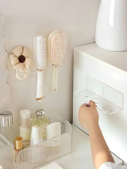 Klarer Acryl Badezimmer Organizer, Wandmontage ohne Bohren, wasserdicht selbstklebend, Reihenhalterung für Haken, Badezimmer, Küche, Schlafzimmer, Schul-Essentials für Haarzubehör, Toilettenartikel, Kämme, Zahnpasta