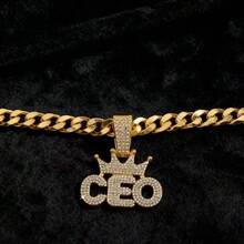 [Collar de alas doradas con zafiro azul en  de múltiples cadenas]Cadena gruesa de oro dorado + colgante con diamantes | Arma de  cool | Complemento para gente  con personalidad en salidas callejeras/fiestas hip-hop - director ejecutivo - Ver 5