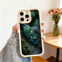 Funda para telefono con borde negro y diseño de hoja brillante verde azulada con gotas de agua estética natural para uso diario y estilo urbano - Burdeos - Ver 4