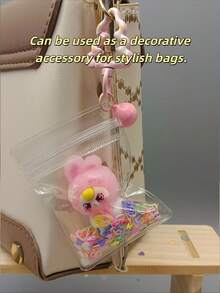 1pc Trending Cute Bead Plush Doll Keychain, Cartoon Animal Keyring With Transparent Waterproof Sealed Bag, Delicate Embroidered Features - Multicolor - View 8