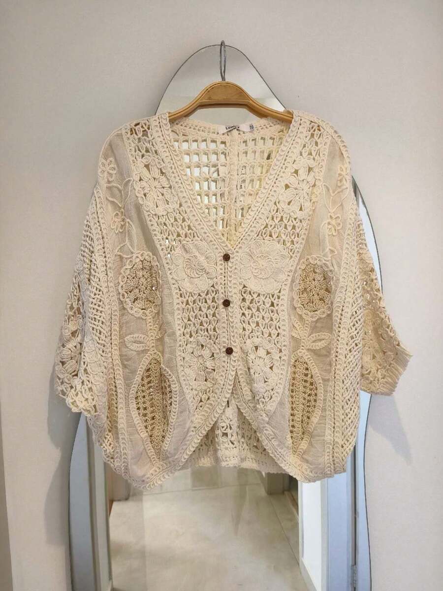 Lace Kimono - Màu be L - Xem 1