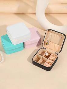 1pc Travel Jewelry Organizer, PU Jewelry Organizer, Convenient Travel Organizer, Cosmetic Organizer, Travel Storage Accessory, Compact Jewelry Box, Jewelry Storage Container, Jewelry Organizer, Earring, Necklace, Ring Storage Box, Travel Essential, Travel Organizer, Holiday Gift, Women's Gift. - Multicolor - View 3