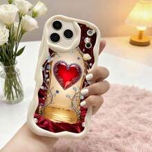1PC Phone Case ,  Red Heart With Pearl And Gold , Stylish Phone Case, Phone Decoration, All-around Lens Protection, Creative Small Gift, Funny Gift for Boys and Girls - Blanco - Ver 2