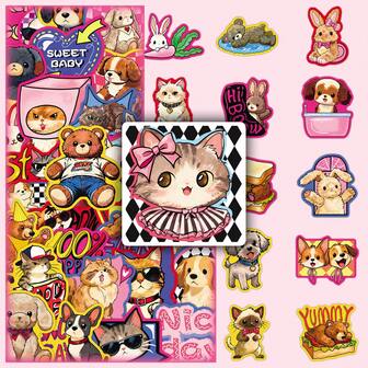 50 piezas de pegatinas de animales de dibujos animados lindos, decoración adorable de Kawaii para botellas de agua, cajas de almacenamiento, papelería, manualidades DIY
