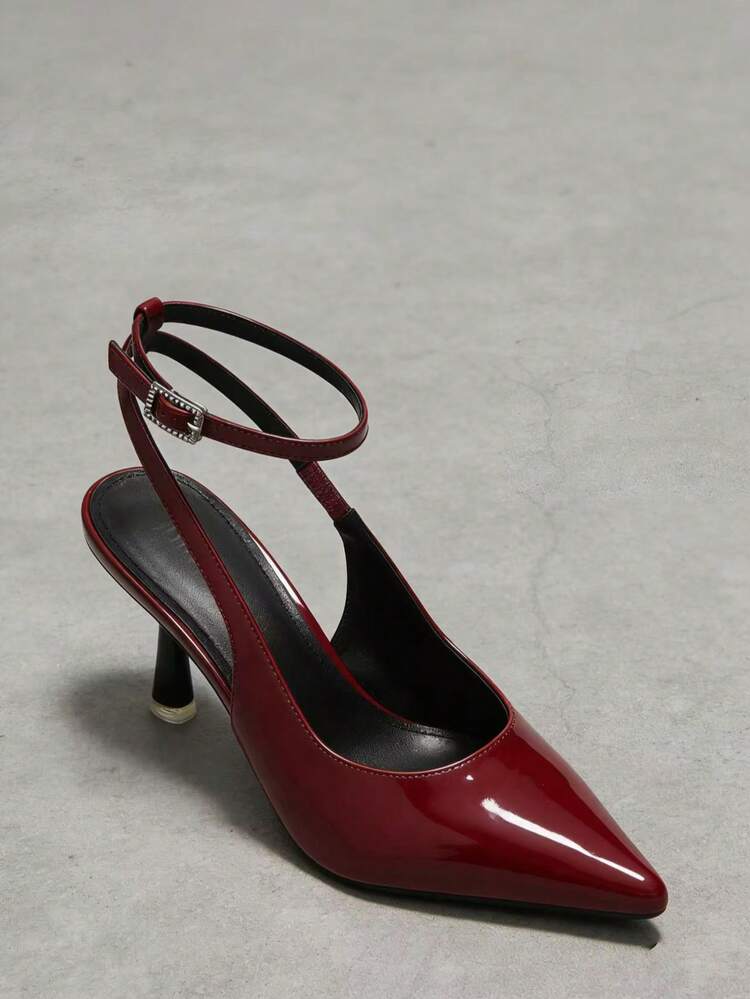 Sexiga och mångsidiga stilettoskor med spänne och hög klack för kvinnor, moderiktiga spetsiga brudtärneskor, andningsbara högklackade skor i älvstil - Röd - Visa 7