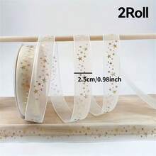 1/2 Rolls Golden Star Ribbon - Premium Polyester Gift Wrapping Ramadan Ribbon With Elegant Golden Stars For Weddings, Anniversay, Mothes's Day, Valentine's Day, Thanksgiving - DIY Crafts, Party Decorations & Festive Packaging Supplies - Multicolor - View 10