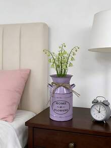 4-Color Vintage Milk Can Vase - Mint Green, Light Purple, Warm Brown, Soft Pink. Each With Jute Rope Decor And "HOME & FLOWERS" Print. Compact Size Suitable For Tabletop, Entryway, Etc. Can Hold Artificial Or Dried Flowers. Soft Colors Fit Various Home Decor Styles. Serves As Both Floral Container And Decorative Accent Piece. - Imprinted Double-eared Teapot - View 6