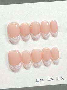 Hanmade 10 Piece Set Of Handmade Nail Art, Wearing Nail Art, Pink French Style Short Press Nail Art Patch, Quick Nail ArtJellyfish Texture French Design, Silver Shimmering Powder And Ink Accents,Press On Nails,Suitable For Daily Wear By Women And Girls - Multicolor - View 18