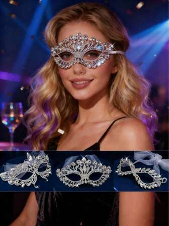 High-End Alloy Rhinestone Masks, Shiny Crystal Masks For The Venice Carnival Masquerade, And Decorative Accessories Masks For Various Festival Parties Such As Halloween And Christmas