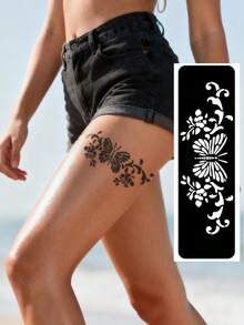 Haina Template Haina Hand Drawn Tattoo Hollow Template Minimalist Elegant Mandala Flower Geometric Pattern Haina Bridal Lace Stickers Suitable For Hands, Feet, Shoulders, Neck, Clavicles Semi Permanent Fake Tattoo Stickers 1 Pack - Black - View 12