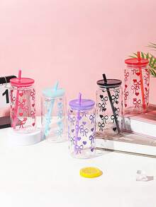 1 chiếc cốc nhựa 475ml/16oz hình nơ tình yêu, cốc uống nước in hình nơ, có nắp và ống hút, cốc thủy tinh trong suốt, cốc nước xinh xắn dành cho nữ, cốc có ống hút, cốc cà phê đá kiểu Mỹ, cốc sữa, cốc đồ uống, thích hợp cho cà phê. - Nhiều màu - Xem 7