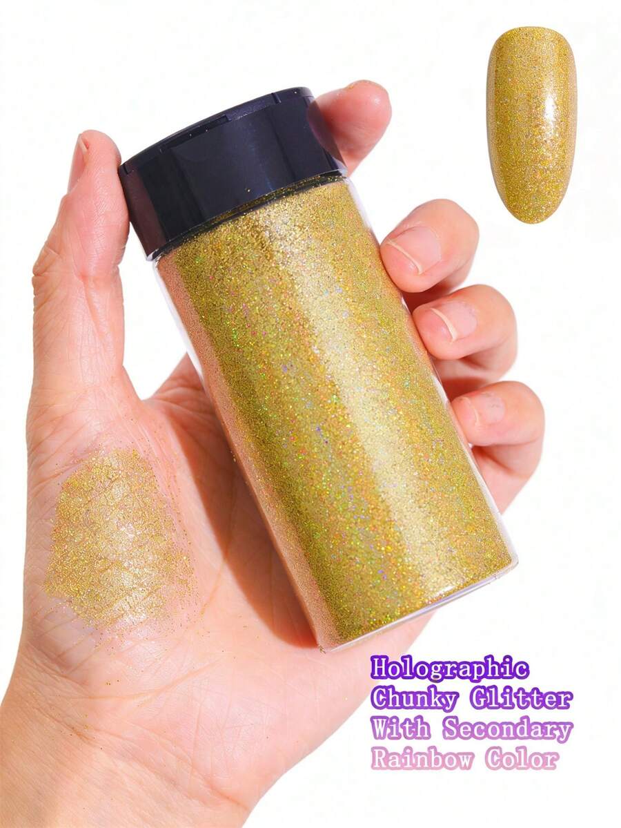 80g/2.85oz Holographic Ultra-Fine Glitter, 1/128" Resin Glitter Sequins, Suitable For Tumblers, Resin Crafts, Slime, Nail Art, Holiday Decorations, Christmas Ornaments - 薑色 - 查看 1