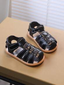 1 Pair Infant/Toddler Summer New Soft Bottom Anti-Slip Versatile Beach Sandals, Fashionable Outdoor Baby Prewalker Shoes, Baby Closed Toe Stylish Sandals - Black - View 4