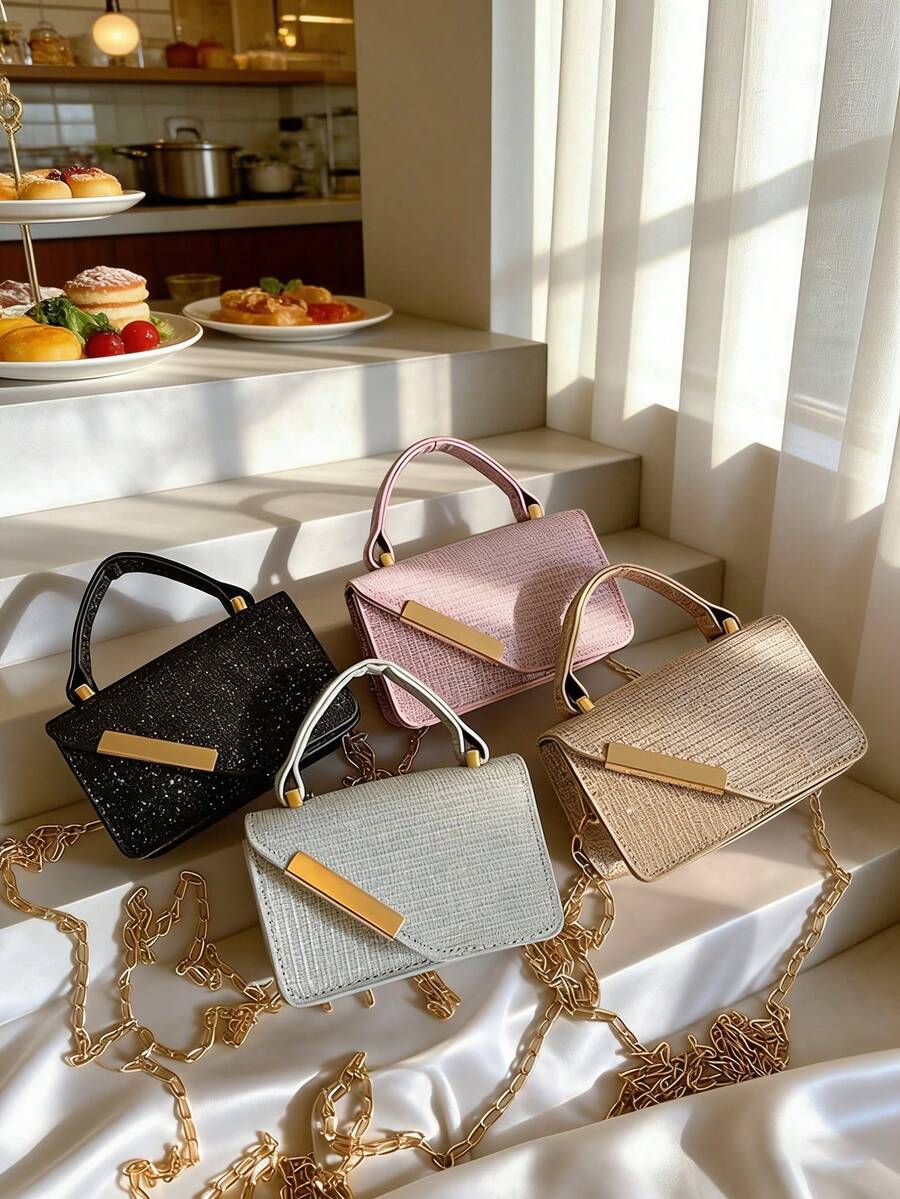 1pc This Stylish, Sparkly Mini Handbag With Magnetic Closure Is Perfect For Evening Wear. Its Unique Design Makes It A Versatile And Chic Shoulder/Crossbody Coin/Lipstick Pouch, Suitable For Everyday Use. Available In Multiple Colors, This High-Quality Bag Is An Essential Fashion Item For Ramadan And Also Makes A Perfect Gift For Friends. - Mini Crossbody Bag - View 1