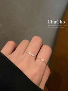 2 piezas Anillos de dedo minimalistas con forma de corazón abierto, elegantes y de moda - Multicolor - Ver 3