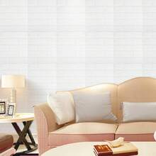 12pcs/6pcs 3D Wallpaper, Vinyl Wall Stickers, Faux Brick Texture, Bedroom Home Decor, Living Room TV Background, Wallpaper Renewal, 3D Stickers, Brick Pattern, Easy To Stick, Replaceable, Waterproof, Trimmable, Simple DIY, Indoor Decorative Stickers, Wall Decals, Living Room, Kitchen - White - View 10