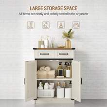 HaluPeit Bathroom Storage Cabinet, Freestanding Bathroom Floor Cabinet With Drawers & Doors, Farmhouse Buffet Cabinets With Adjustable Shelf, For Kitchen, Living Room, Entryway, White Brown - trắng nâu - Xem 4