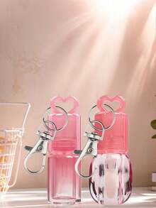1pc Gradient Pink Heart-Shaped Hollow Lip Gloss Stick - Refillable Transparent Plastic Container With Built-In Brush, Mini DIY Cosmetic Sample Bottle, Suitable For Homemade Lip Gloss, Skincare Crafts, Lip Gloss Making Materials, Fun Design, Transparent Material, Suitable For Beauty Products, Portable And Suitable For Packaging Beauty Products, Can Be Used As Lip Gloss And Travel Lip Gloss. - Multicolor - View 3