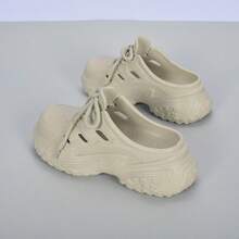 女士系带拖鞋，新款运动风户外鞋，防滑厚底轻便舒适休闲穆勒拖鞋 - 卡其 - 查看 2