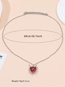 1件哥特式红色心形荆棘十字架项链，朋克风格魅力饰品 - 紅色 - 查看 7