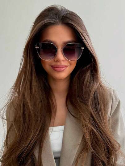 1pc Women's Metal Cat Eye Large Frame Vintage Hollow Leg Elegant Classic Minimalist Casual Daily Glasses Versatile Outdoor Travel Street Style Party Wear