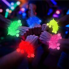 7色夜光派对手链，霓虹荧光黑光手链派对礼品，金属丝花环手链，黑光反应夜光派对用品，用于霓虹派对装饰 - 彩色 - 查看 3