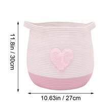 Laundry Basket Girls Nursery Clothes Hamper Pink Heart Storage Basket Bin Woven Rope Cute Round Blanket Basket Toys Organizer With Handle, Home Decor Basket For Bedroom, Bathroom, Dormitory - Multicolor - View 4