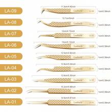 1pc Lashtalk Precision Fiber Tip Tweezers, Suitable For Eyelash Extension, Diamond Texture Non-Slip High-Grade Stainless Steel Material, From Nagaraku Cosmetics - Gold - View 9