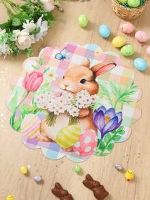 4pcs Easter Thickened Linen Placemats, Tulip Rabbit Egg Pattern, Washable Round Linen Placemats With Scalloped Edges - Vibrant Floral Design, Suitable For Home Decor, Perfect For Daily Use And Holiday Parties, Seasonal Tableware, Holiday Table Setting, Spring Theme Decor, Durable Fabric, Hand Wash Only, Decorative Placemats, Party Host, Family Gathering - Multicolor - View 3