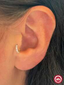 1pc 925 Sterling Silver Sparkling Cubic Zirconia Cartilage Hoop Earring, Women's Nose Ring Tragus Helix Clicker Septum Nose Hoop Earring