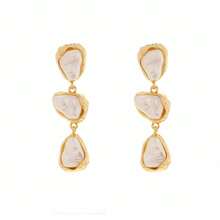 1对时尚多层不对称仿珍珠吊坠耳环，复古夸张几何不对称耳环 - 多層異形仿珍珠耳釘 - 查看 2