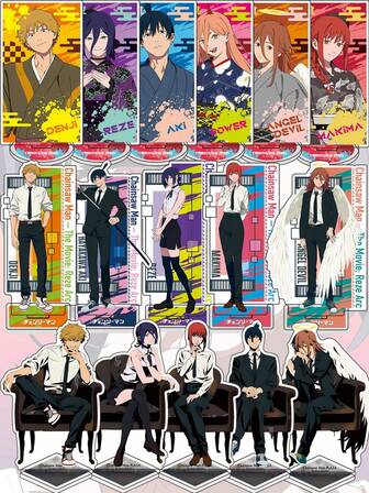 La película: Soporte acrílico del Arco de Reze - Denji, Power, Aki Hayakawa, Makima, Reze Premium, Exhibición de escritorio de anime, Coleccionable, Placa de arte de doble cara, Decoración de escritorio, Regalo de otaku, Decoración de sala de cosplay, Mercancía de anime de edición limitada