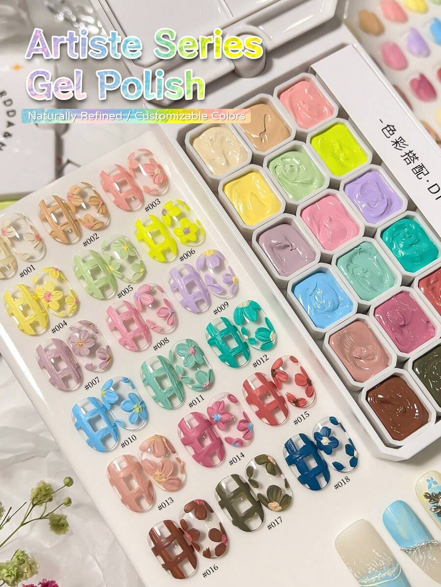 MORDDA 18 Colors Oil Painting Nail Art Gel Set, Vivid Palette For Floral/Lace Designs, Non-Drip Creamy Texture, Professional Nail Art Supplies For Salon & Home Manicure, Gift For Nail Artists - 彩色 - 查看 1