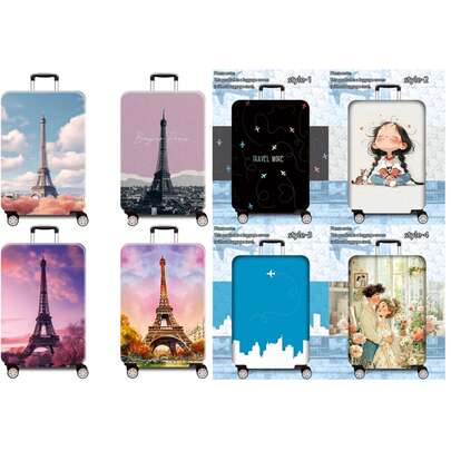 埃菲尔铁塔系列，个性化数码印花图案，生产工艺升级，整体弹力包边工艺，加厚弹力面料，可水洗，行李箱保护套，行李箱保护套，行李箱防尘罩，行李箱防尘罩，非常适合出差、旅行、行李托运，适用于20-28英寸箱子。学校用书包，学校用品，学校用品