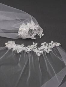 1 Pair White Sheer Lace Long Bridal Sleeve Covers, Suitable For Wedding Bride, Travel Wedding Photography, Women's Evening Gown, Party Dress Accessories, Floor-Length Soft Tulle - VM32 - View 8