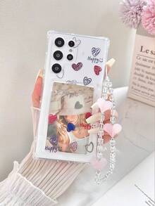 Heart Painted With Chain Detachable Transparent Card Holder Case, Cartoon Protective Phone Cover Compatible With Samsung S24/S24 Plus/S24 Ultra, S25/S25 Plus/S25 Ultra, A04, A15, A16, A26, A36, A56, A55, A12, A13, A14, A23, A24, A32, A33, A51, A52, A53, A54, A72, S20 FE, Redmi Series - Multicolor - View 4
