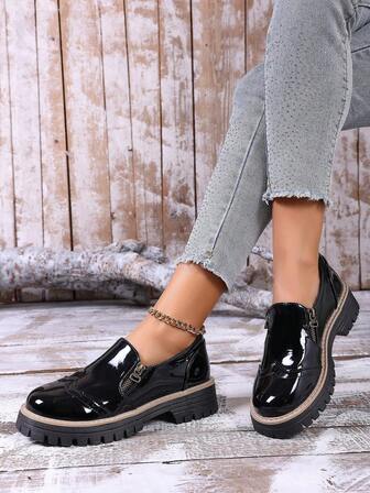 1 Pair Women's Solid Color Fashion Fabric Patchwork Platform Wedge Shoes, Suitable For Outdoor Wear All Seasons