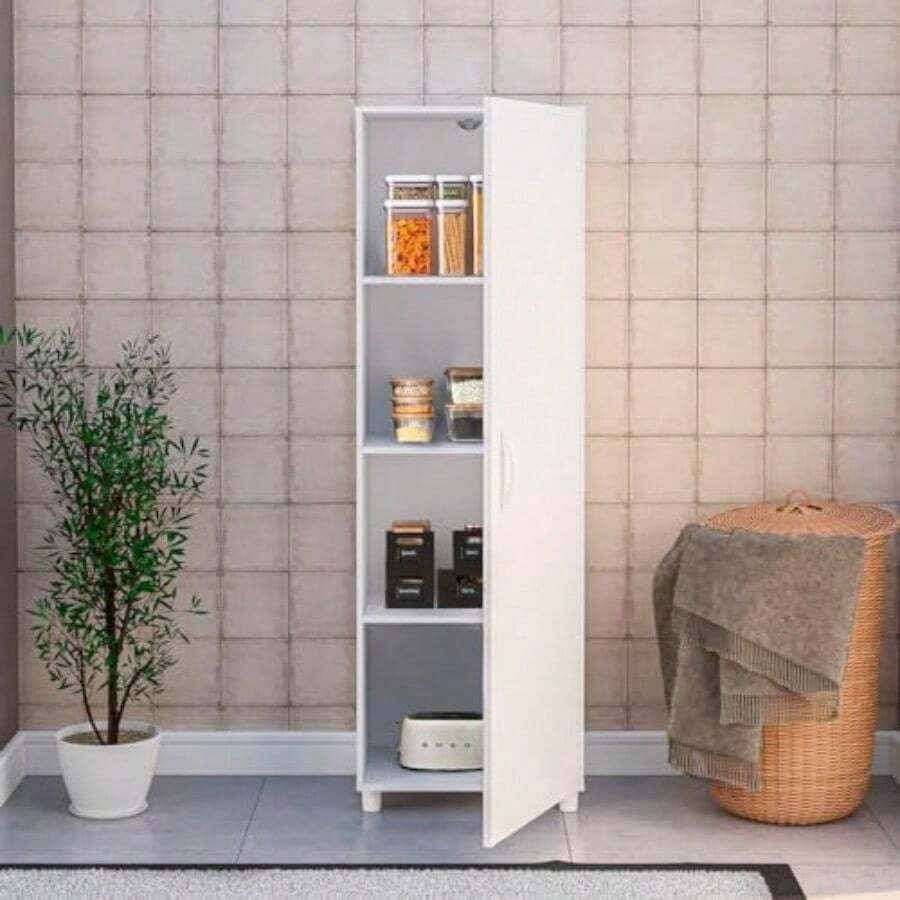 MOBI Alacena de Madera para Cocina Helsinki - 1 Puerta 3 Estantes Color Blanco - Largo 46cm x Alto 142cm - Mueble para Almacenamiento de Despensa - Multicolor - Ver 1