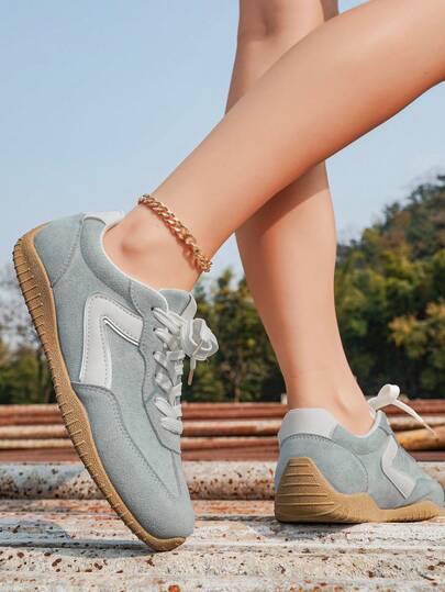 Women's Casual Sports Shoes, Letter Print Suede Lace-Up Sneakers, Suitable For Leisure, Party, Gym, All Seasons