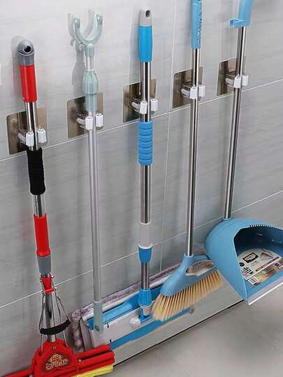 8 قطع/4 قطع/1 قطعة حامل مكنسة وممسحة متعدد الوظائف، مشبك إناء، مشبك مكنسة مثبت على الحائط، حامل ممسحة ومكنسة لاصق ذاتي، خطاطيف قابلة للفصل مقاومة للماء ومانعة للانزلاق، مناسبة لتخزين المنزل والحمام والمطبخ والحديقة والمرآب، أدوات الحمام/المطبخ/المرحاض/المرآب، بدون ثقب وغير قابلة للانزلاق (ألوان وأنماط عشوائية)