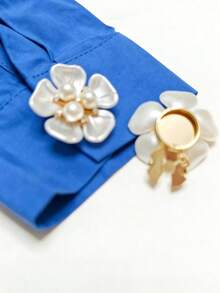 Bộ 1/2 khuy cài hình hoa đính ngọc trai, thích hợp cho áo sơ mi và áo kiểu - Kẹp đính đá trang trí tự làm, dễ dàng lắp đặt, tuyệt vời cho váy, vest, trang trí đám cưới và quà tặng Giáng sinh (Hình cánh hoa ngẫu nhiên) - Vàng - Xem 3