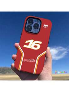 Double Layer Protection Phone Case With F1 No.16 Design Compatible With IPhone 17 Pro Max Compatible With IPhone16ProMax 15P 13 11 12 XS 8PLUS 7 Compatible With IPhone17 Pro Max Air- Glossy 2in1 - Red - View 2