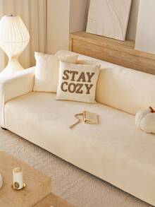 1pc Romantic Wedding Season Beige Faux Fur Solid Color Sofa Cover, Elastic All-Inclusive, Minimalist Pet-Friendly Anti-Slip Anti-Dirty Anti-Scratch, Suitable For All Seasons, Machine Washable, Holiday & New Home Decor Dust Cover For 1/2/3/4 Seater Sofa - Beige - View 8