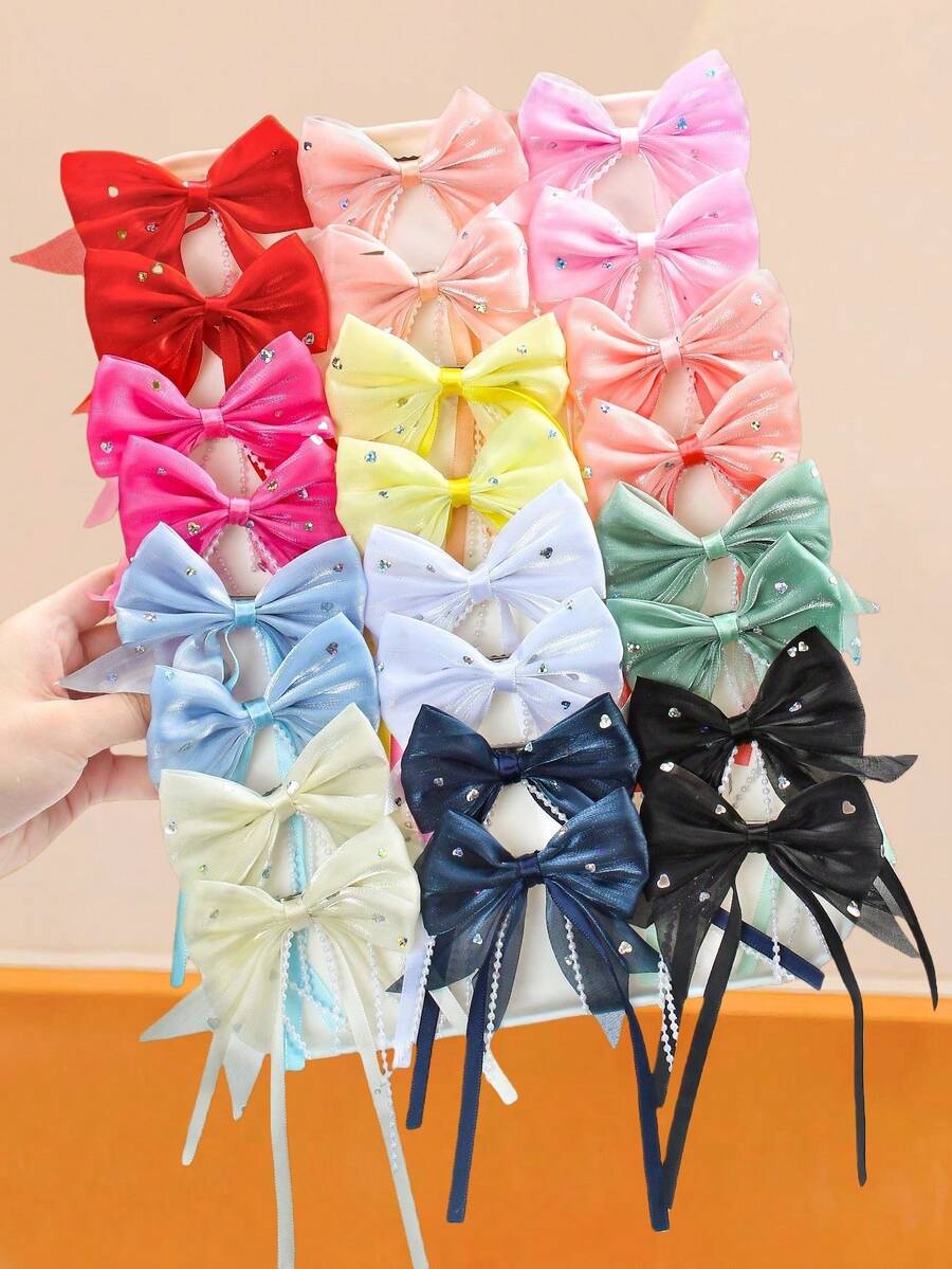 24pcs/Set Cute Bowknot Hair Accessories Set, Decorated With Colorful Rhinestones, Suitable For Girls And Women, Can Easily Match Different Styles Of Outfits, Ideal For Daily Wear, School, Party, Performance And Other Occasions To Add A Sweet Feminine Touch, Claw Clips, Hair Slide, Hair Barrettes, Head Accessories - Multicolor - View 1