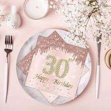 20pcs Rose Gold Theme 30th Birthday Party Napkins, Birthday, Wedding Anniversary Party Supplies, Valentine's Day, 2-Ply Luncheon Napkins - Multicolor - View 3